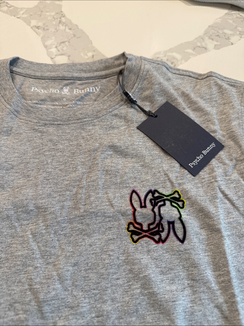 Psycho Bunny Grey Long Sleeve Tee with Multicolor Embroidered Logo